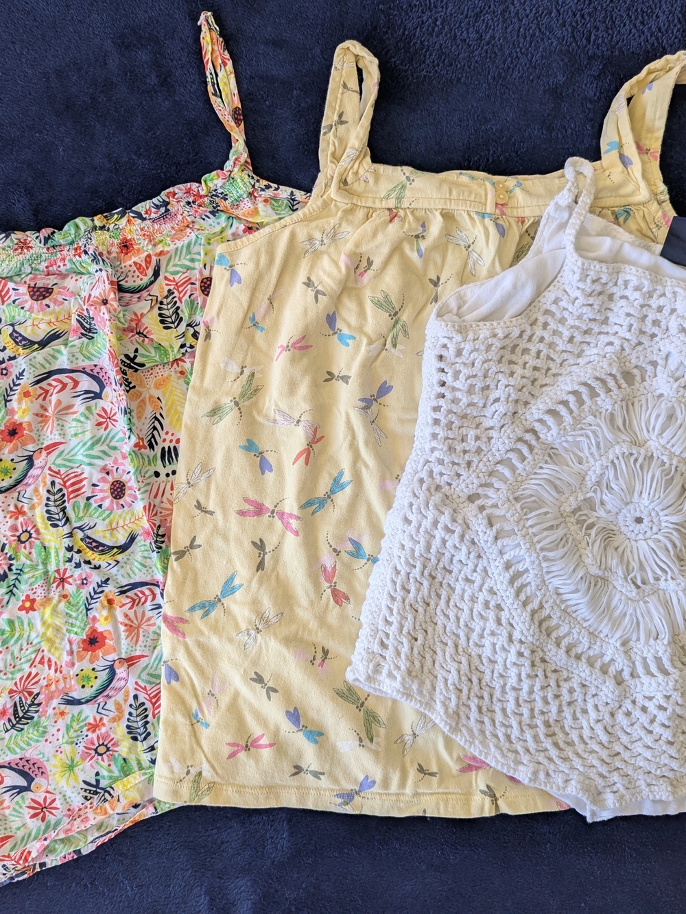 Girls GAP Summer Tank Top Bundle- Yellow Dragonfly, White Crochet, Multi Floral